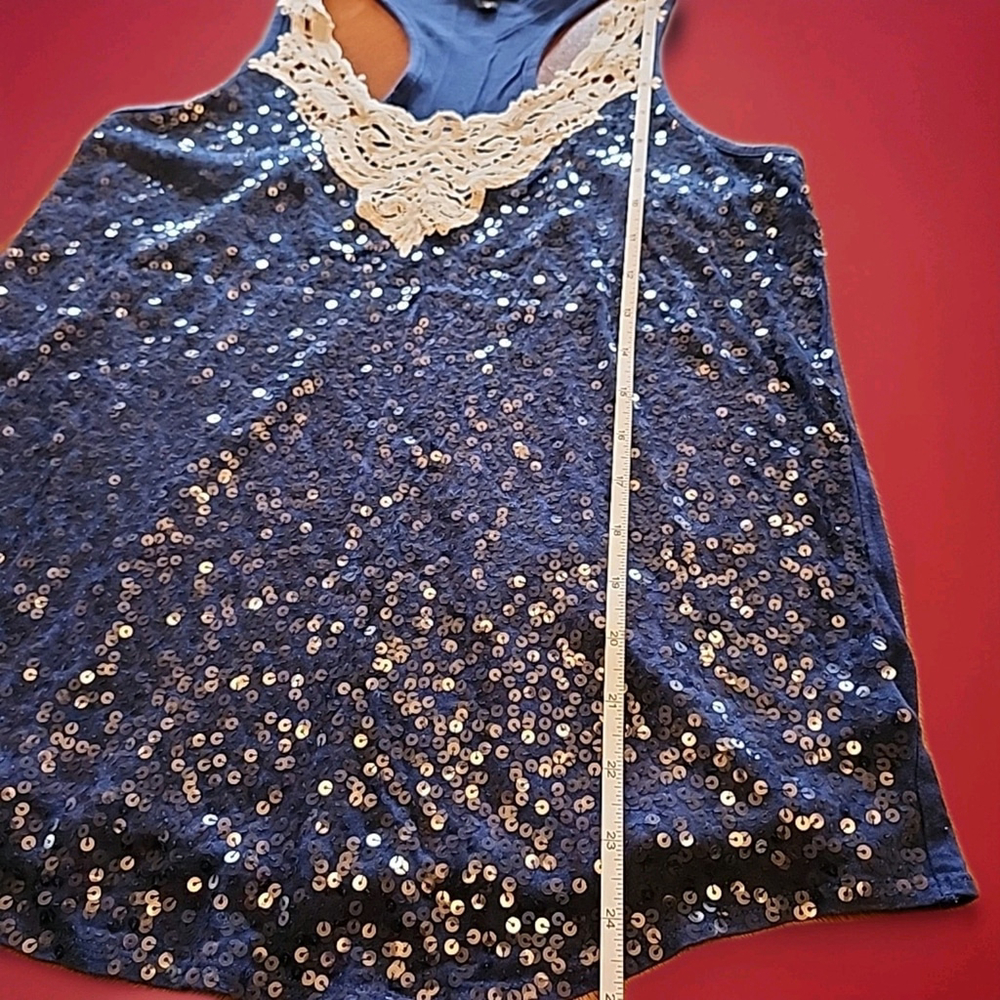 Express Summer Sequin Tank Top, Blue, Racerback Lace Detail Size XS - Picture 5 of 7